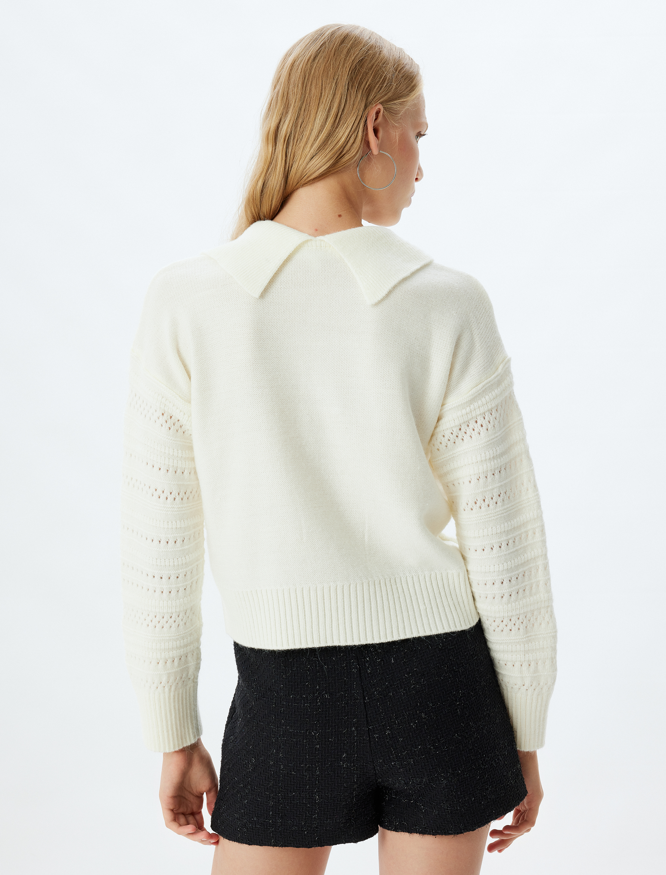   Ajurlu Kazak Gömlek Yaka Düğmeli Uzun Kollu