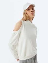 Oversize Sweatshirt Kapüşonlu Pencere Detaylı Uzun Kollu