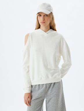 Oversize Sweatshirt Kapüşonlu Pencere Detaylı Uzun Kollu_2