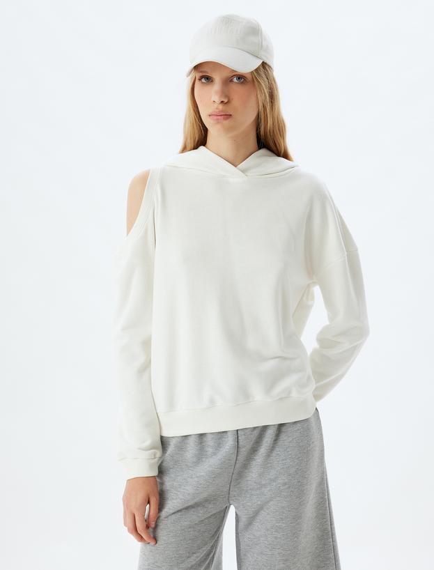 Oversize Sweatshirt Kapüşonlu Pencere Detaylı Uzun Kollu_2