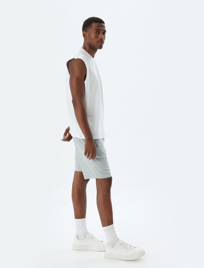  Bermuda Şort Beli Bağcıklı Cep Detaylı Pamuklu