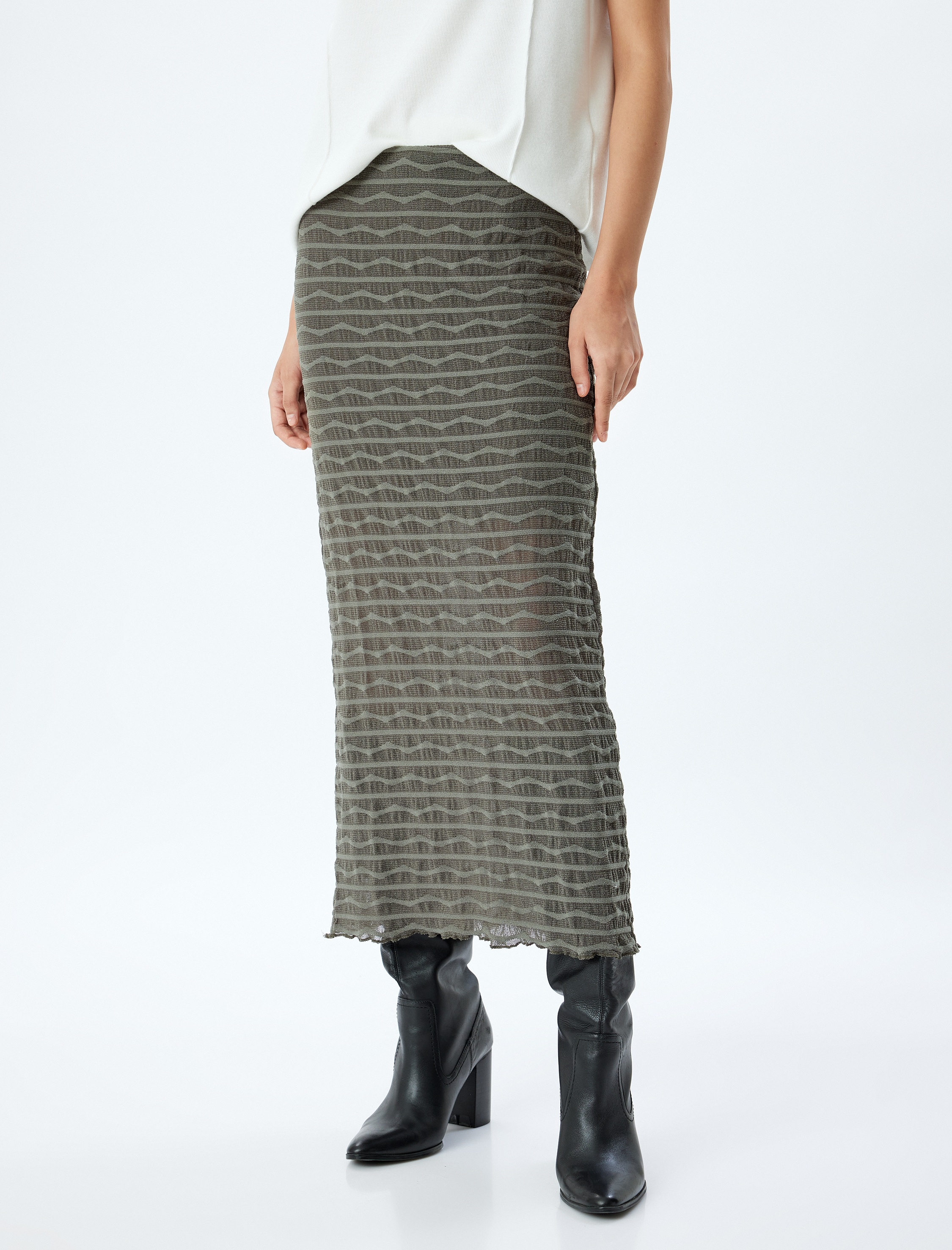   Yarı Transparan Astarlı Midi Boy Kalem Etek