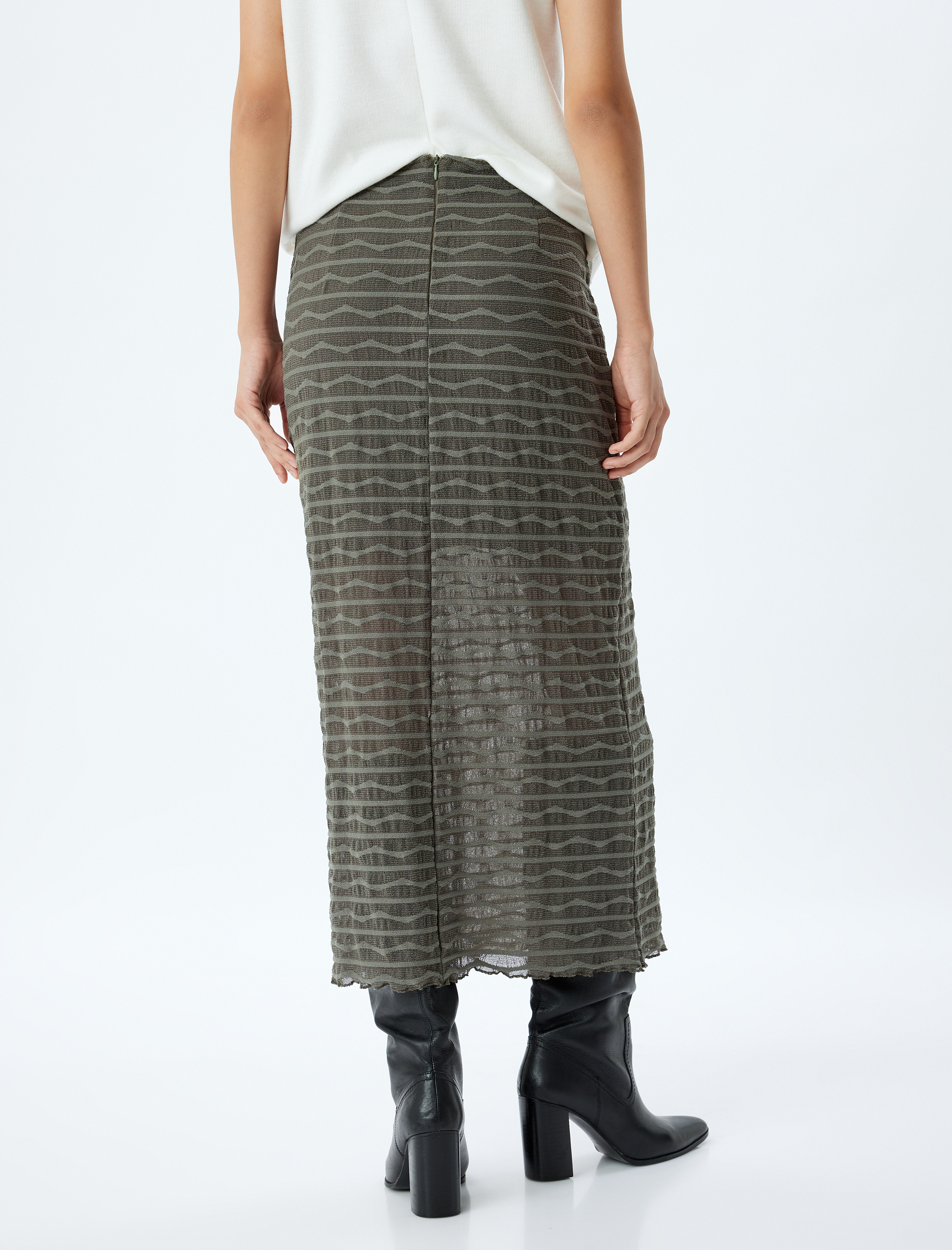   Yarı Transparan Astarlı Midi Boy Kalem Etek