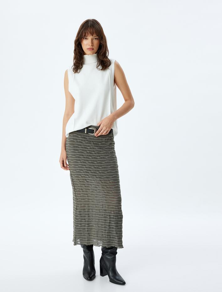  Yarı Transparan Astarlı Midi Boy Kalem Etek