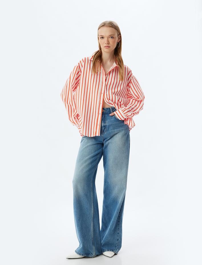  Oversize Gömlek Uzun Kollu Klasik Yaka Düğmeli Pamuklu