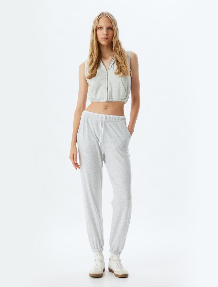  Çift Bel Detaylı Şardonlu Bağcıklı Jogger Eşofman Altı