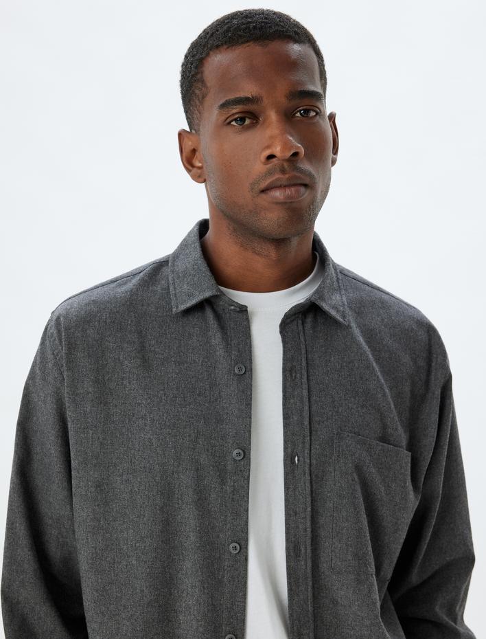  Klasik Gömlek Uzun Kollu Cep Detaylı Pamuk Karışımlı Regular Fit