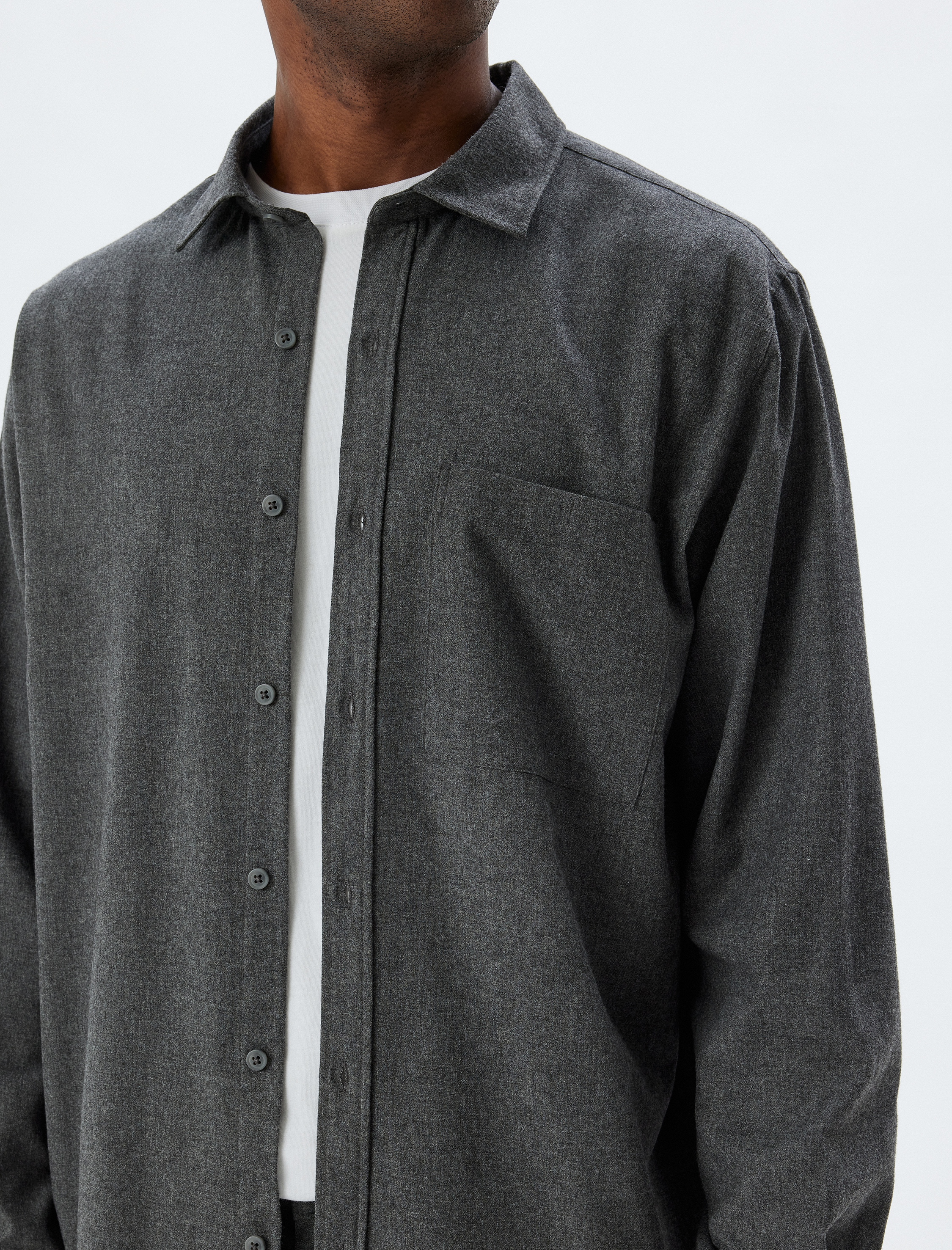   Klasik Gömlek Uzun Kollu Cep Detaylı Pamuk Karışımlı Regular Fit