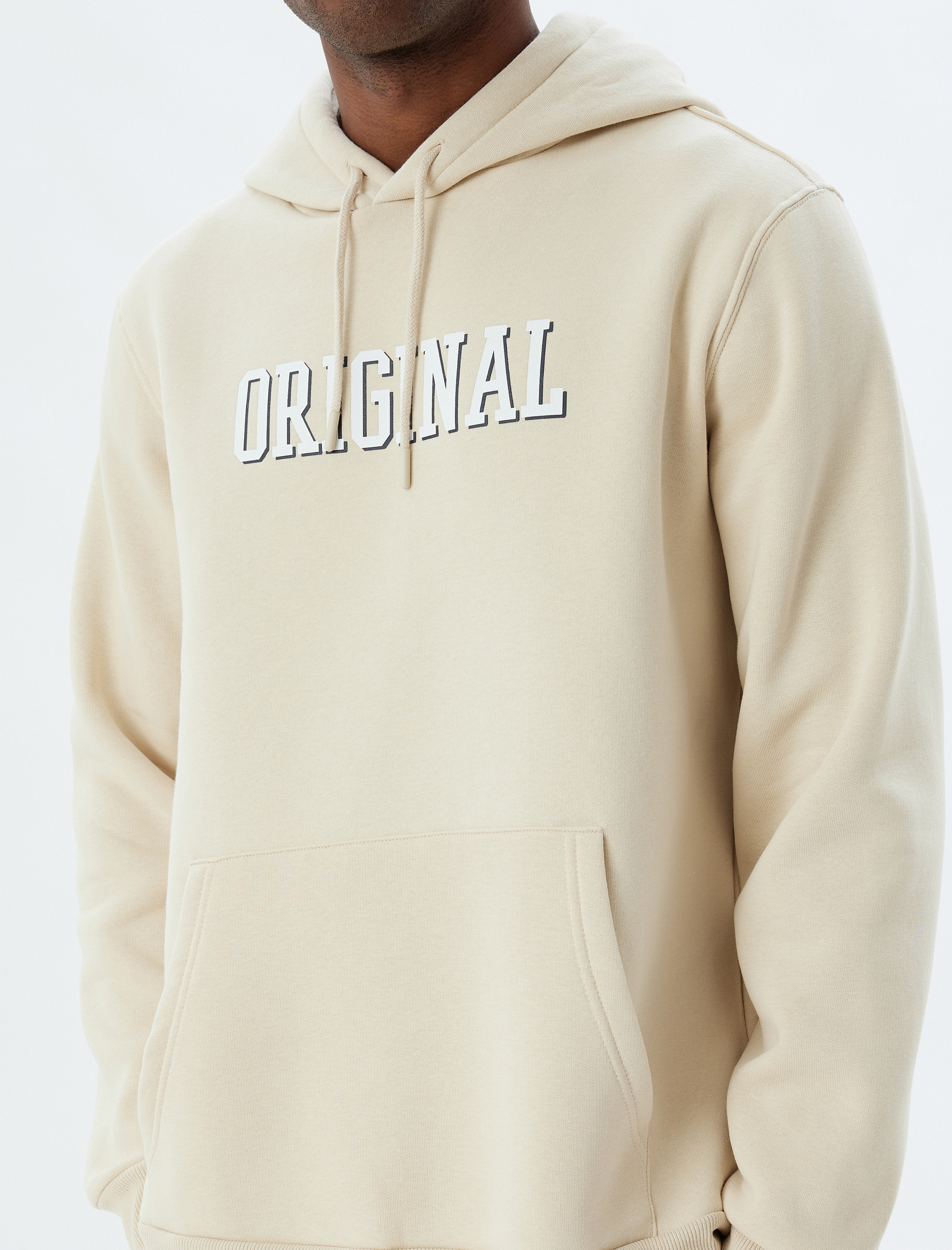 Kapşonlu Sweatshirt Slogan Baskılı Kanguru Cep Detaylı Şardonlu Pamuk Karışımlı