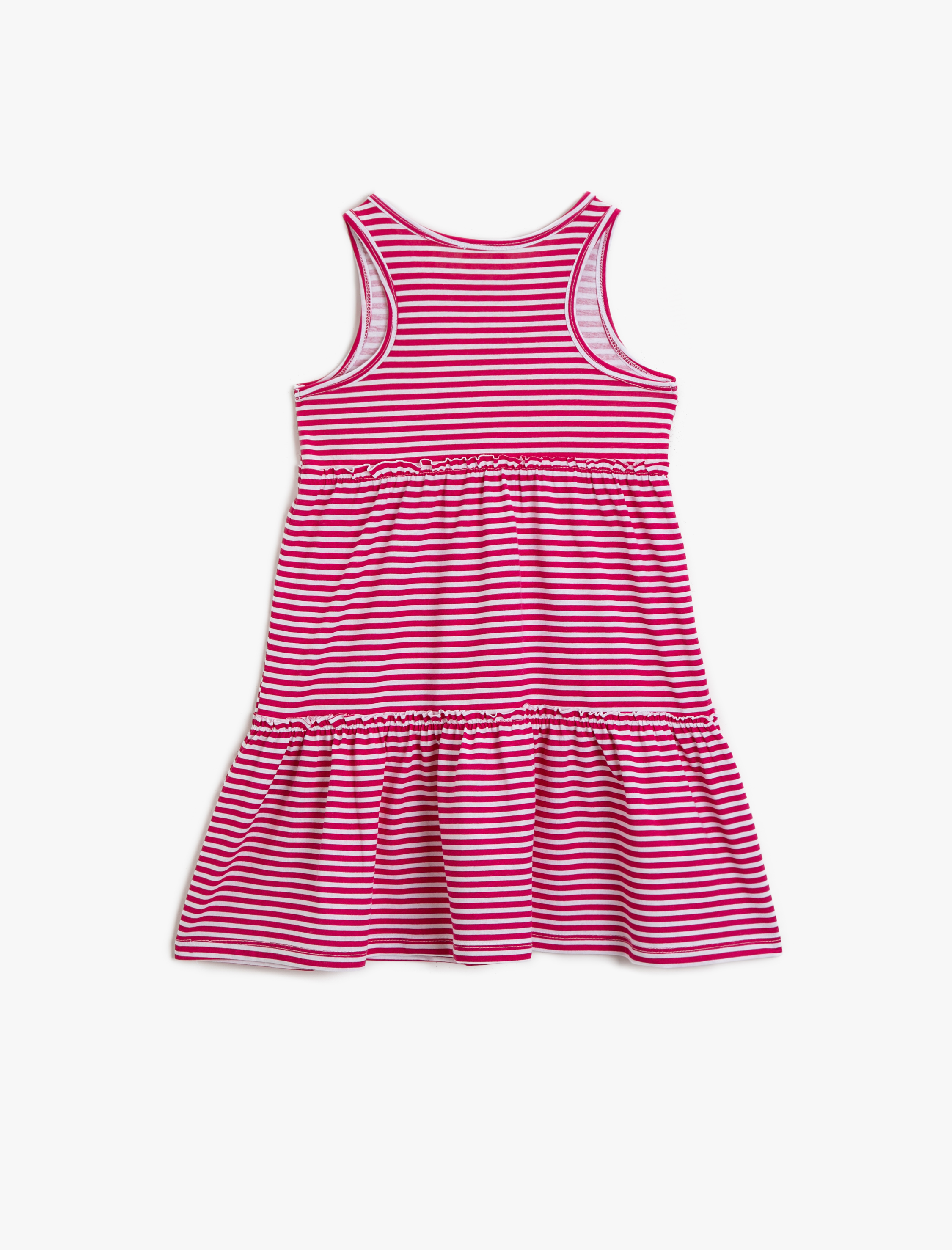  Kız Çocuk Çizgili Elbise Bisiklet Yaka Pamuklu Çiçek Detaylı