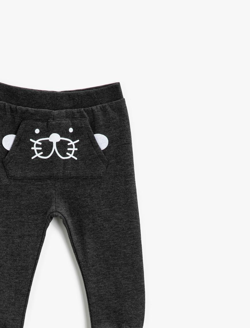  Erkek Bebek Kanguru Cepli Baskılı Jogger Eşofman Altı