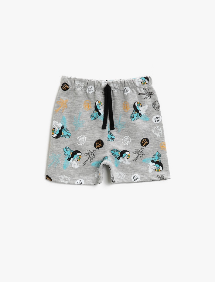 Erkek Bebek Baskılı Şort Beli Bağlamalı Pamuklu