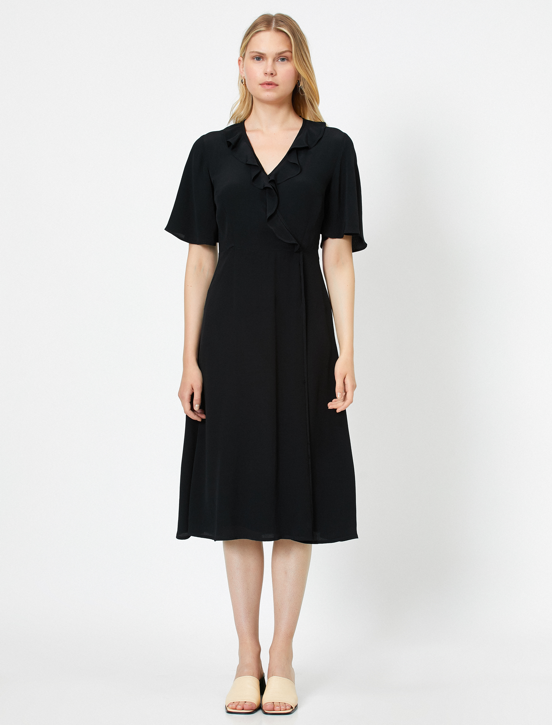 Volan Detaylı Anvelop Elbise