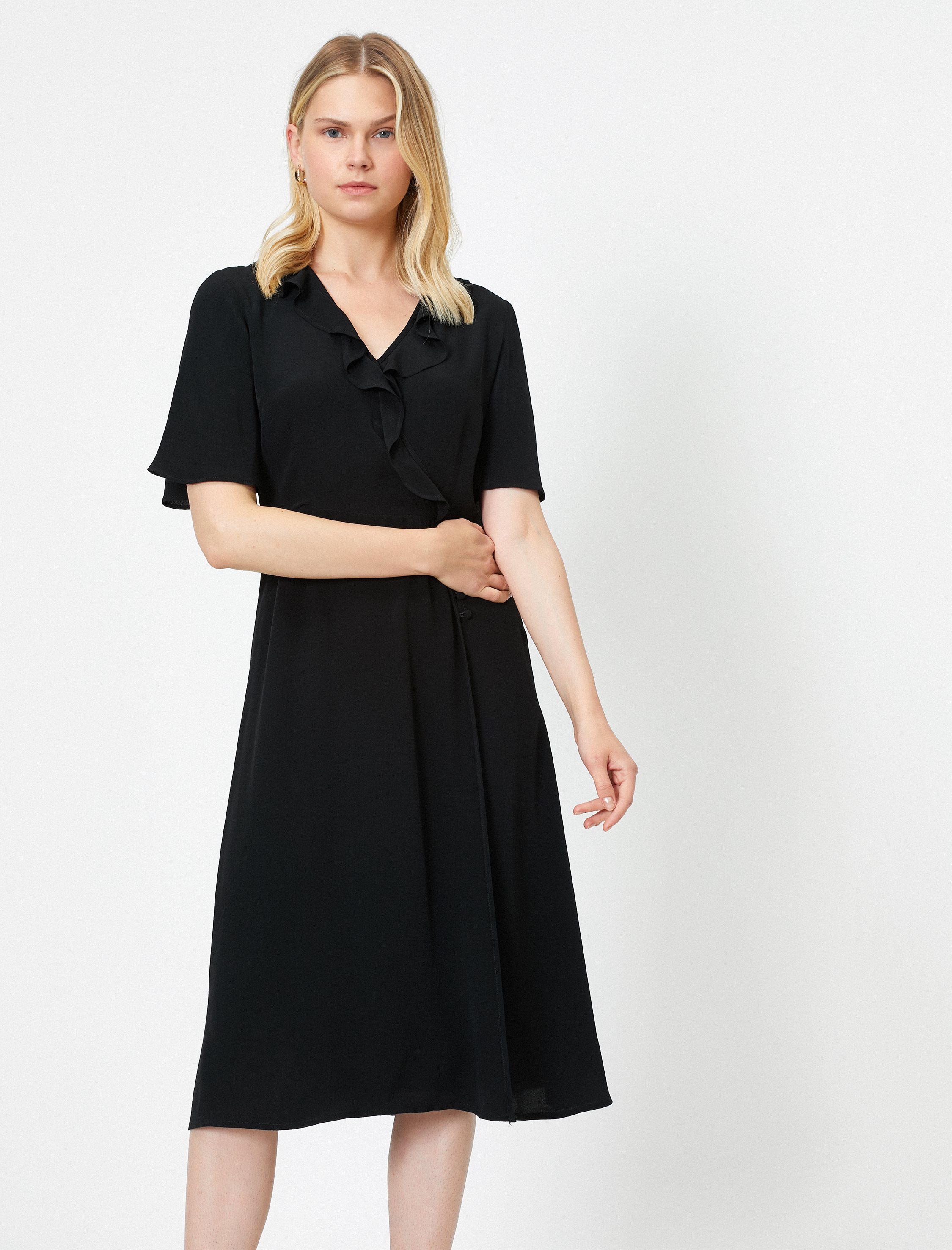 Volan Detaylı Anvelop Elbise