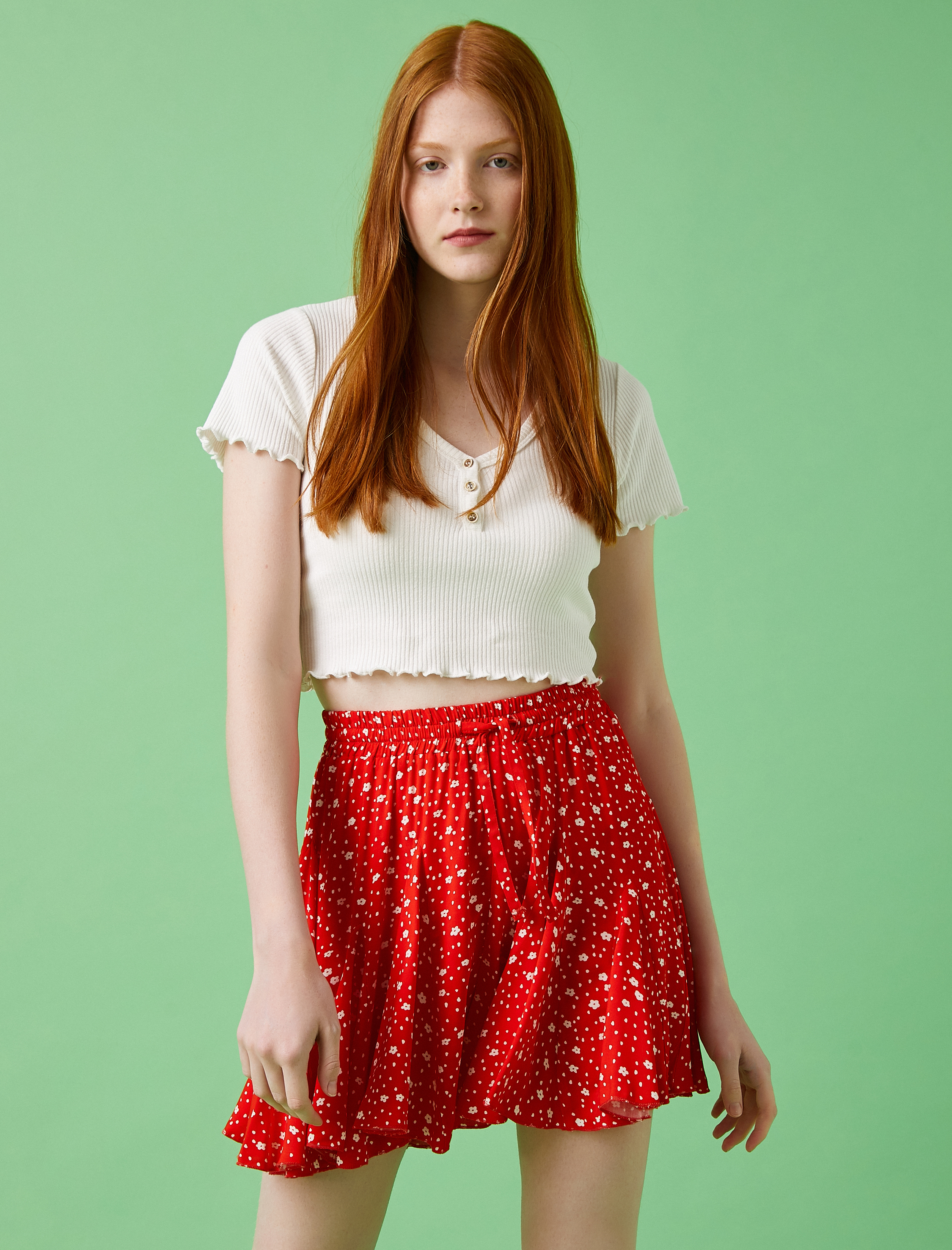   Crop Tişört Fitilli Pamuklu