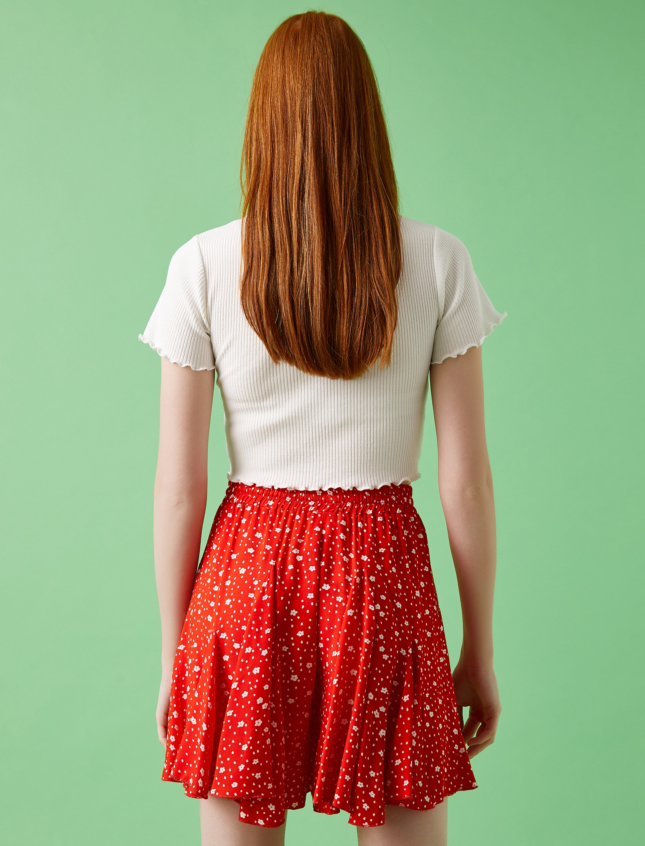   Crop Tişört Fitilli Pamuklu