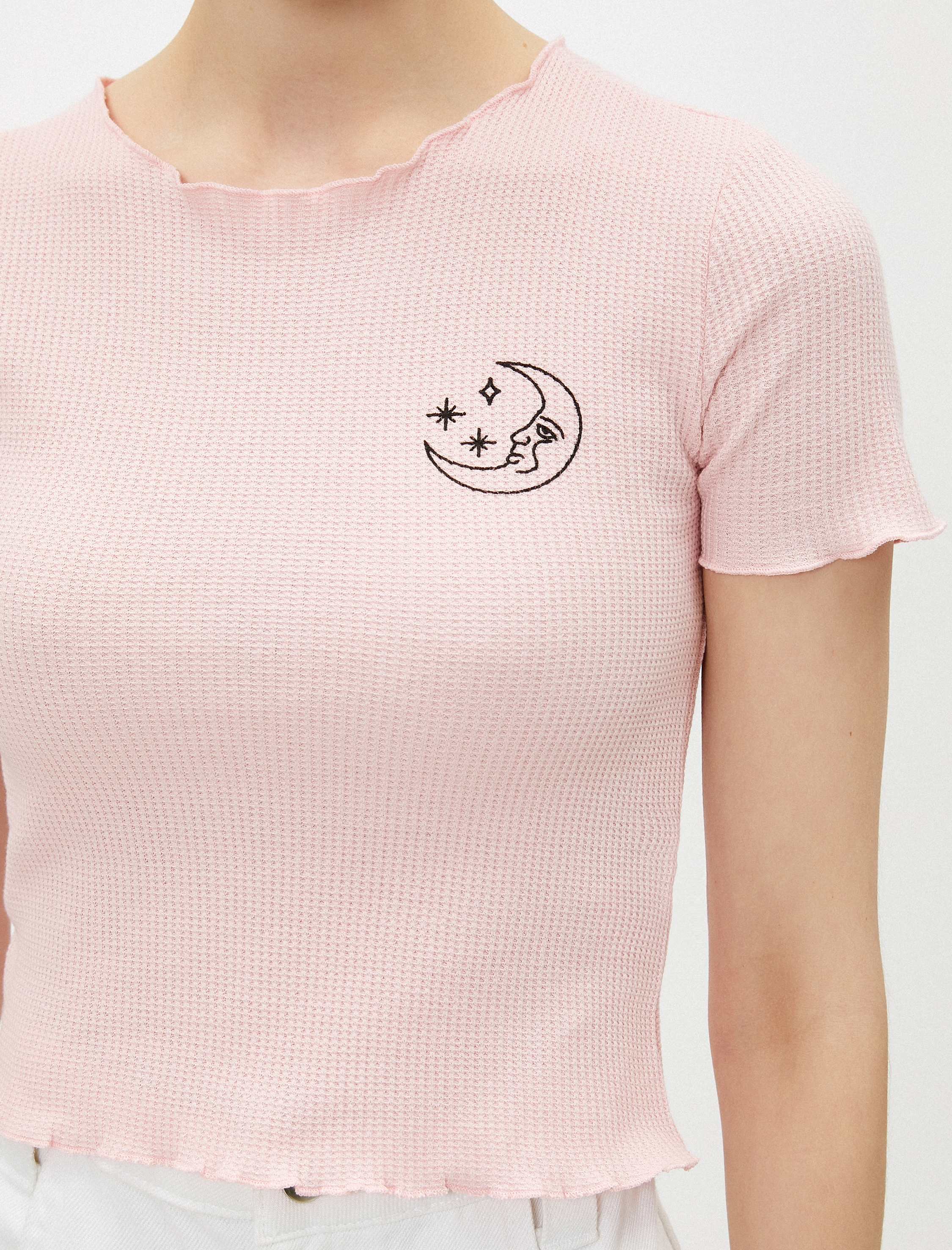   Baskılı Tişört Bisiklet Yaka Pamuklu Waffle