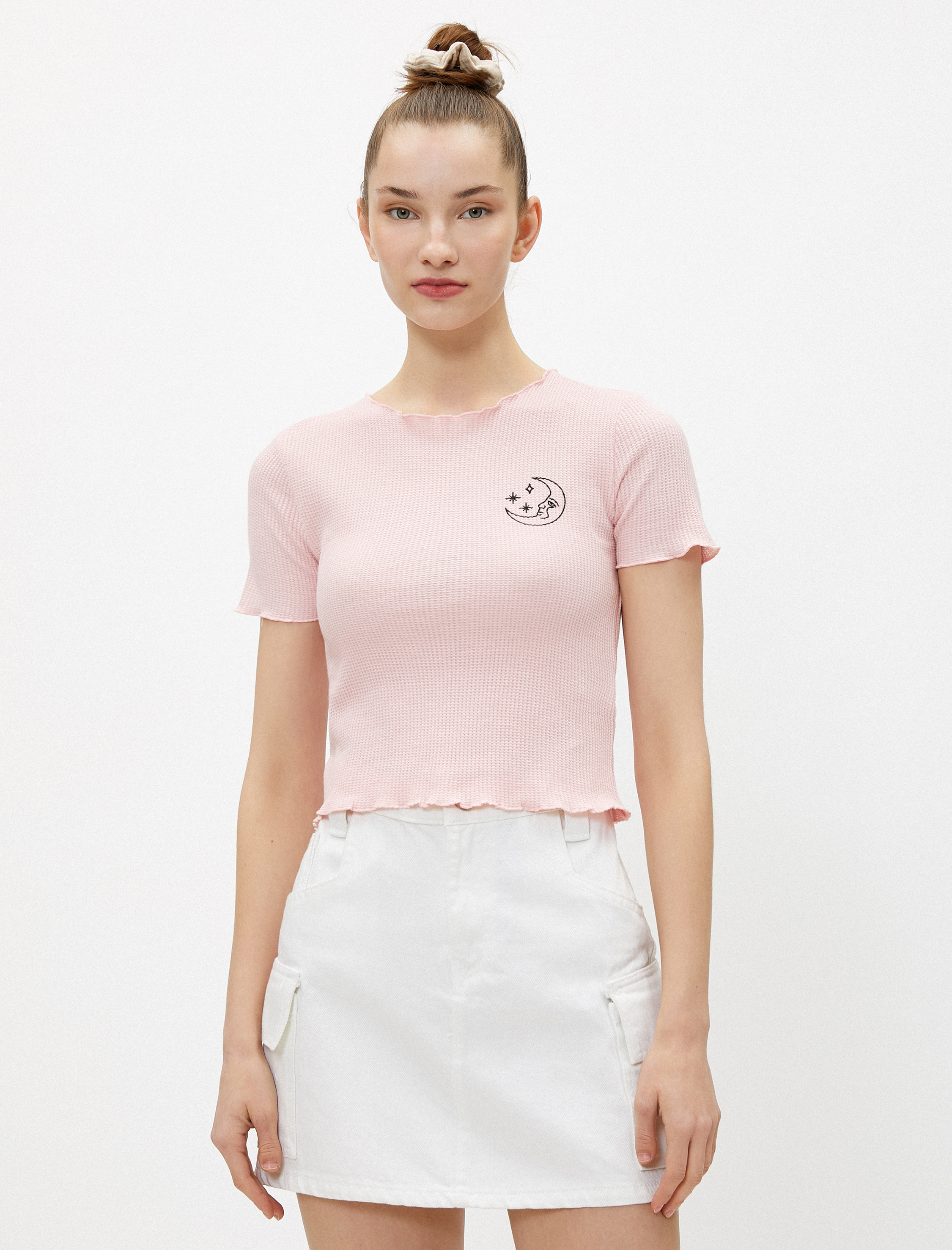   Baskılı Tişört Bisiklet Yaka Pamuklu Waffle