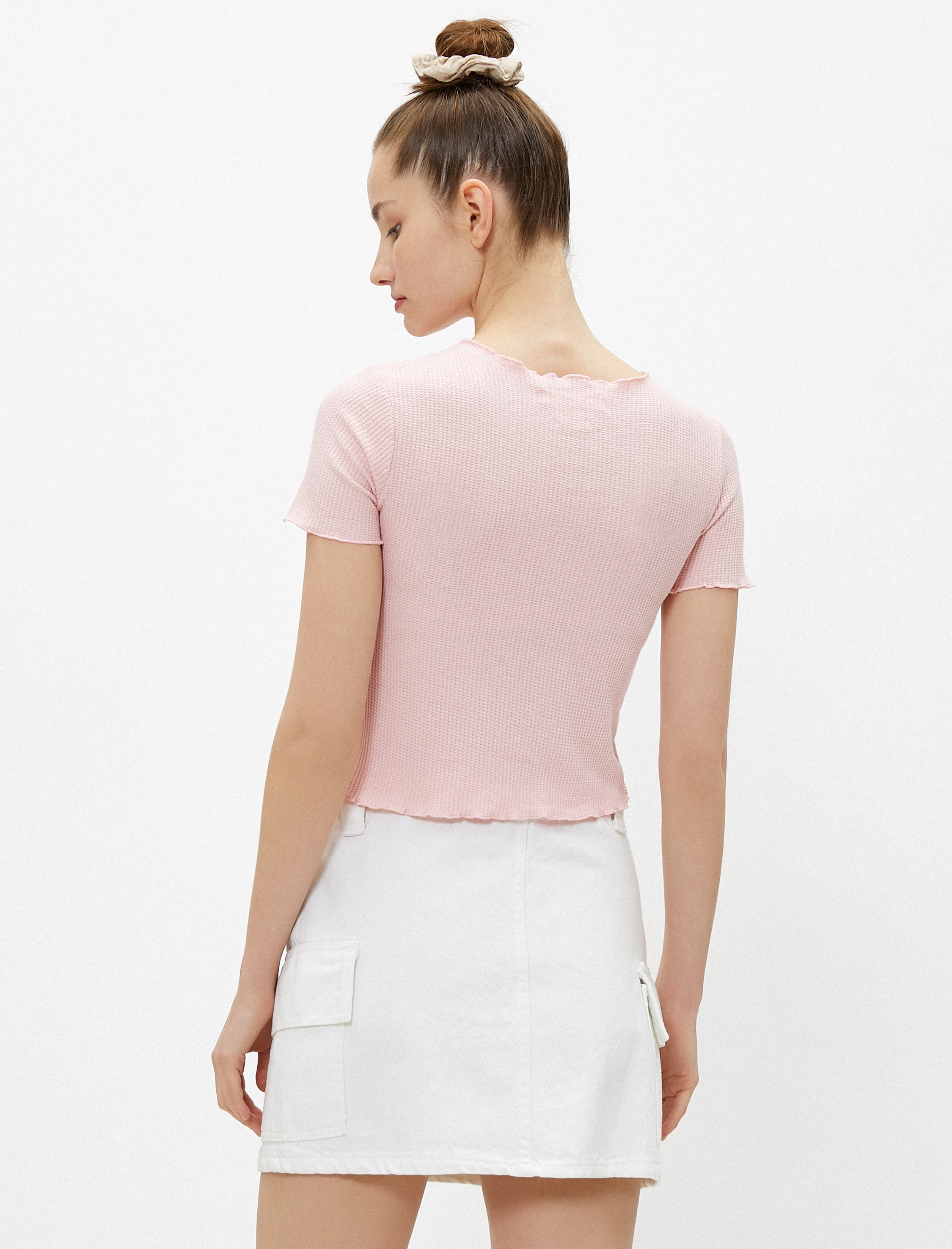   Baskılı Tişört Bisiklet Yaka Pamuklu Waffle