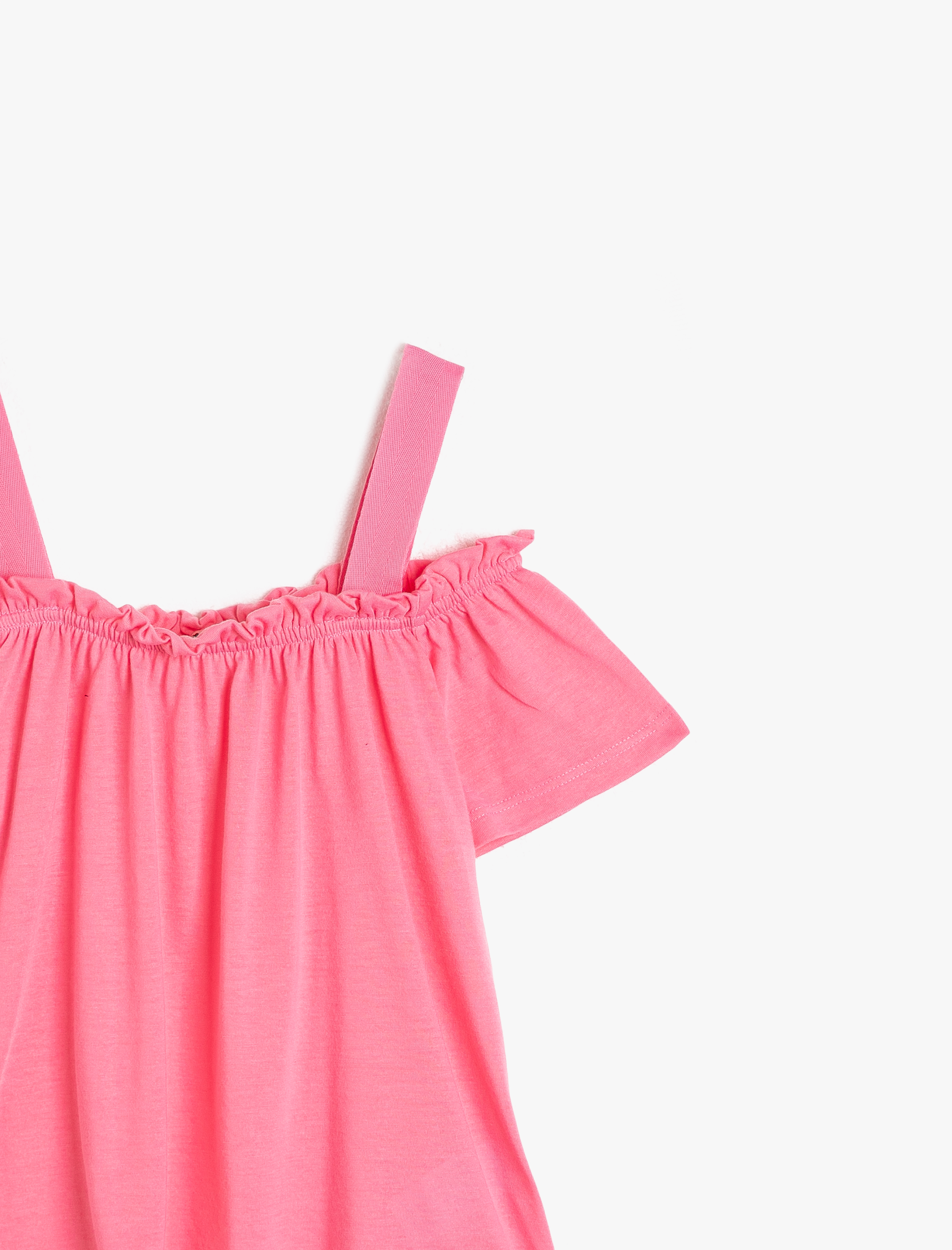  Kız Çocuk Yumuşak Kumaştan Omzu Açık Kalın Askılı Tişört