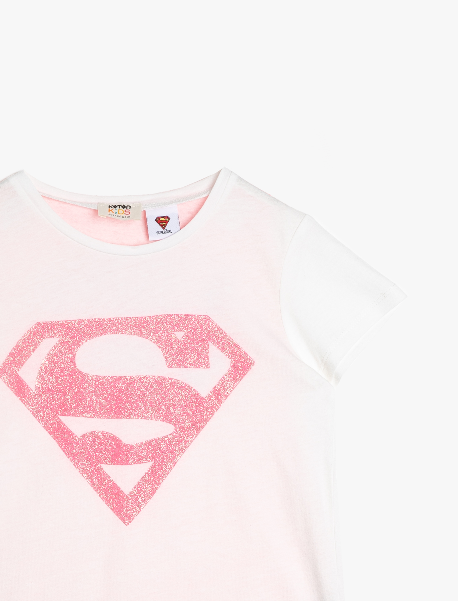  Kız Çocuk Supergirl Lisanslı Simli Baskılı Pamuklu Arkası Pelerinli Tişört