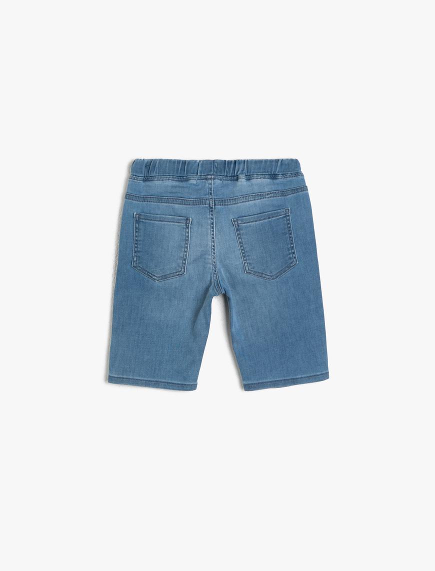  Erkek Çocuk Basic Beli Kordonlu ve Lastikli Rahat Kesim Jean Şort