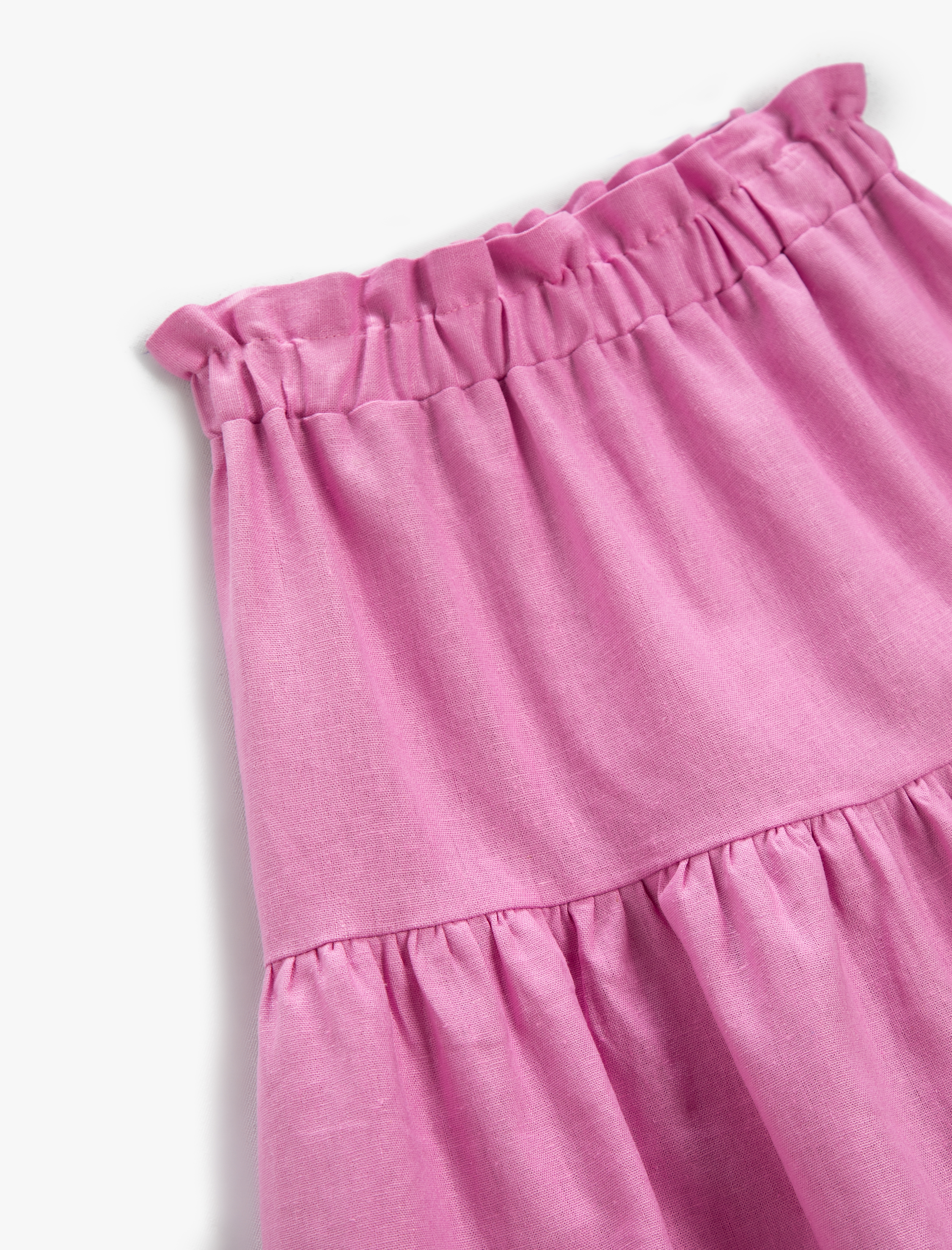  Kız Çocuk Fırfırlı Midi Etek Keten Karışımlı Beli Lastikli