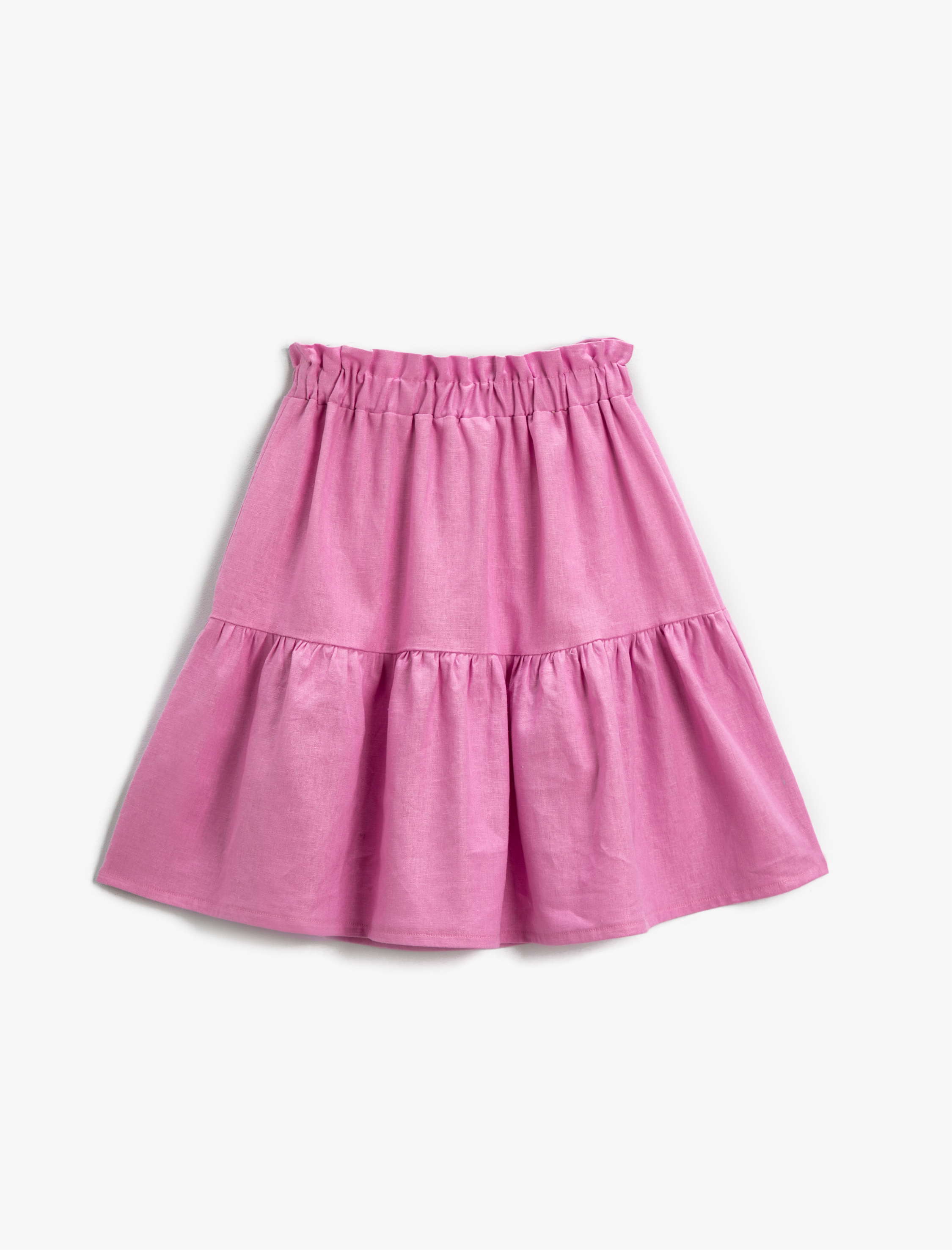  Kız Çocuk Fırfırlı Midi Etek Keten Karışımlı Beli Lastikli