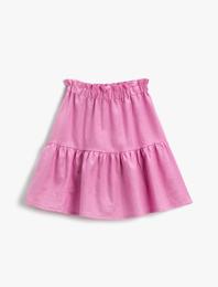 Fırfırlı Midi Etek Keten Karışımlı Beli Lastikli