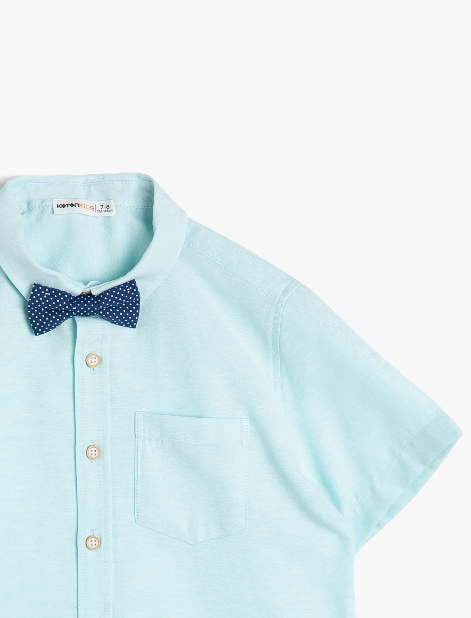  Erkek Çocuk Cepli Papyonlu Kısa Kollu Klasik Yaka Gömlek