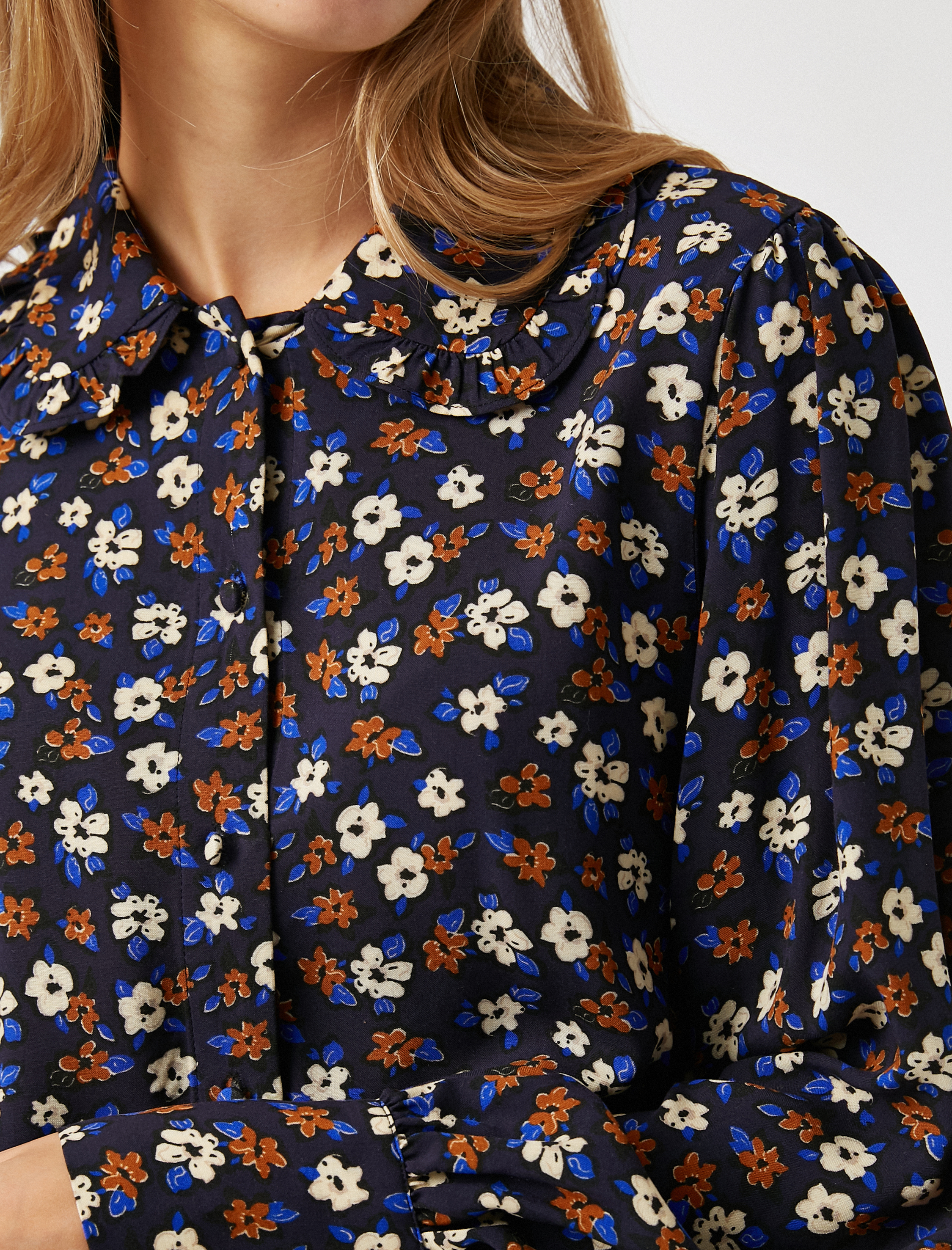   Gömlek Yaka Çiçek Desenli Kısa Elbise