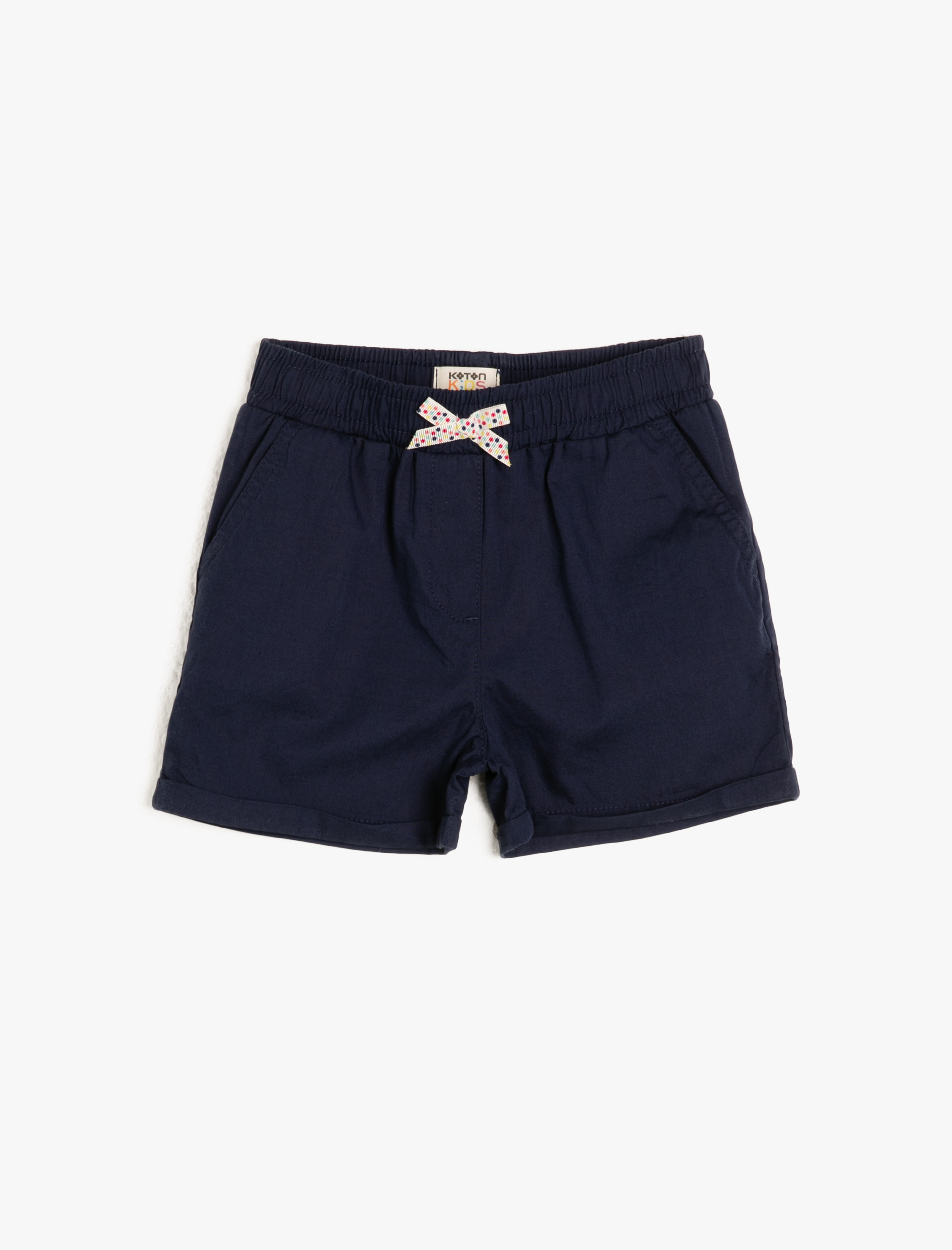  Kız Çocuk Poplin Kumaştan Cepli Süs Fiyonklu Beli Lastikli Kısa Şort