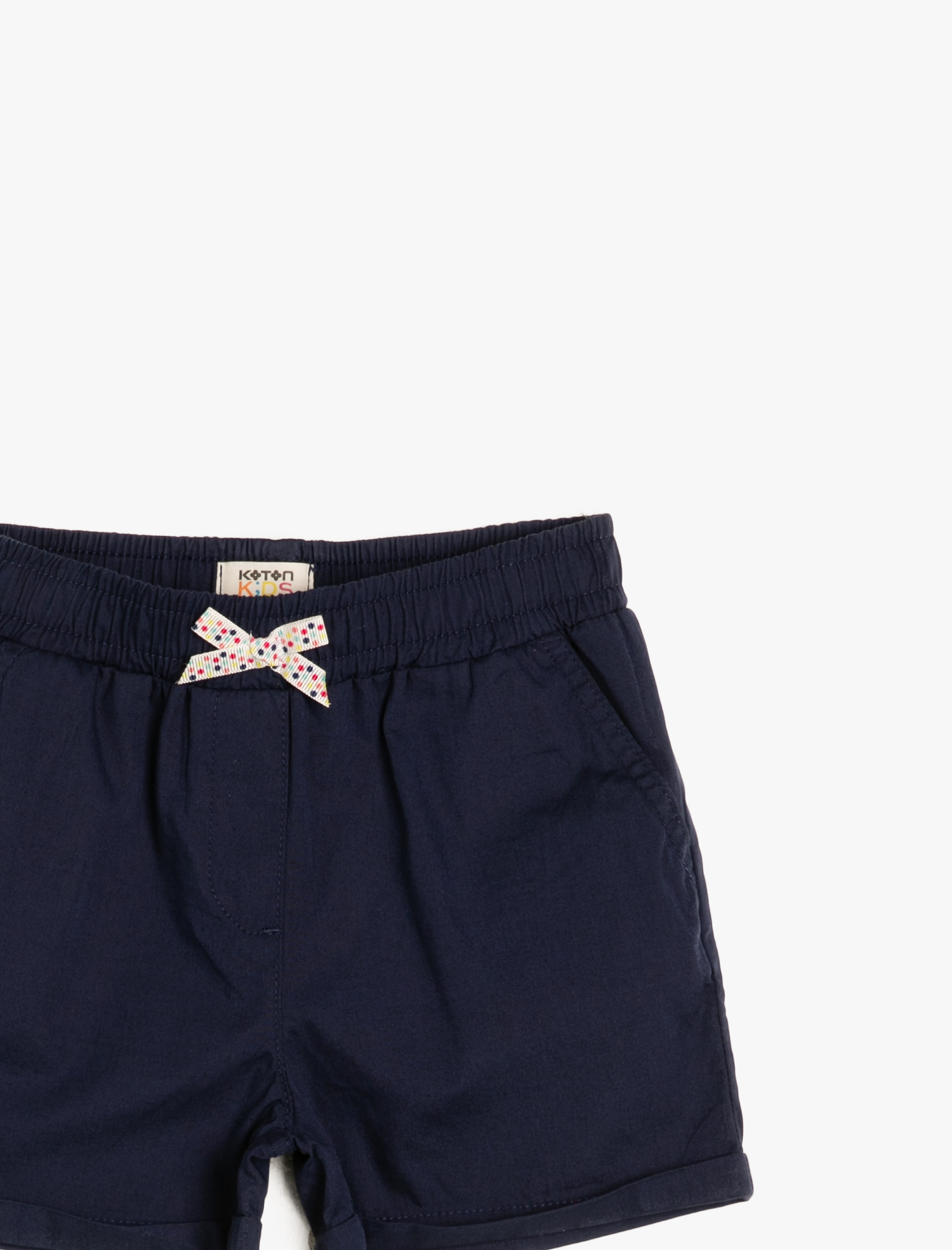  Kız Çocuk Poplin Kumaştan Cepli Süs Fiyonklu Beli Lastikli Kısa Şort