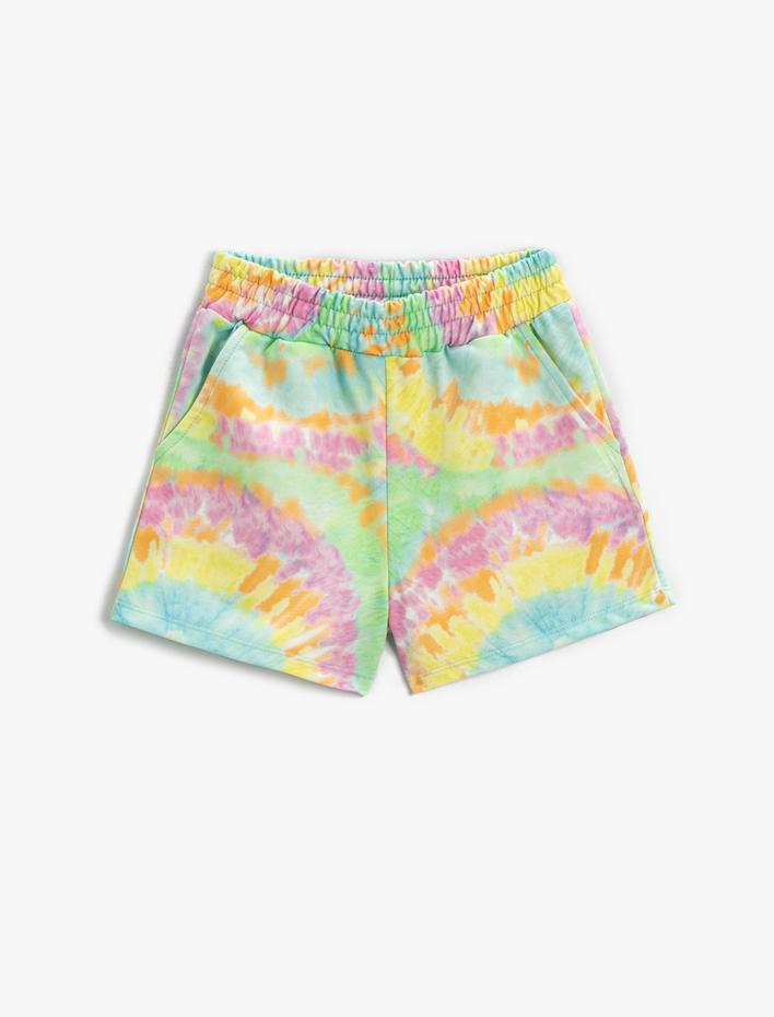 Kız Çocuk Renkli Şort Batik Desenli Cepli Diz Üstü