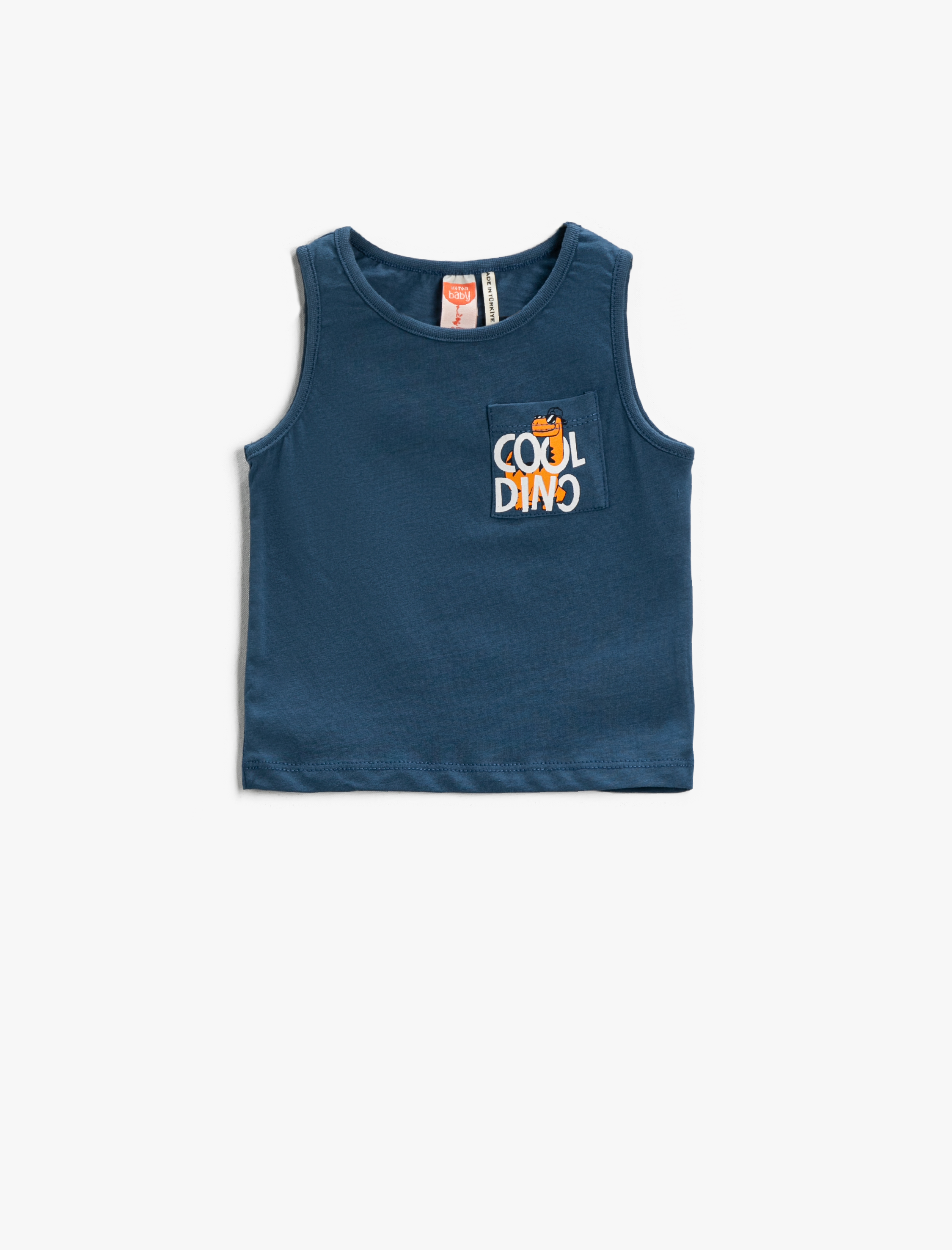  Erkek Bebek Cep Detaylı Dinozor Baskılı Atlet Bisiklet Yaka Pamuklu