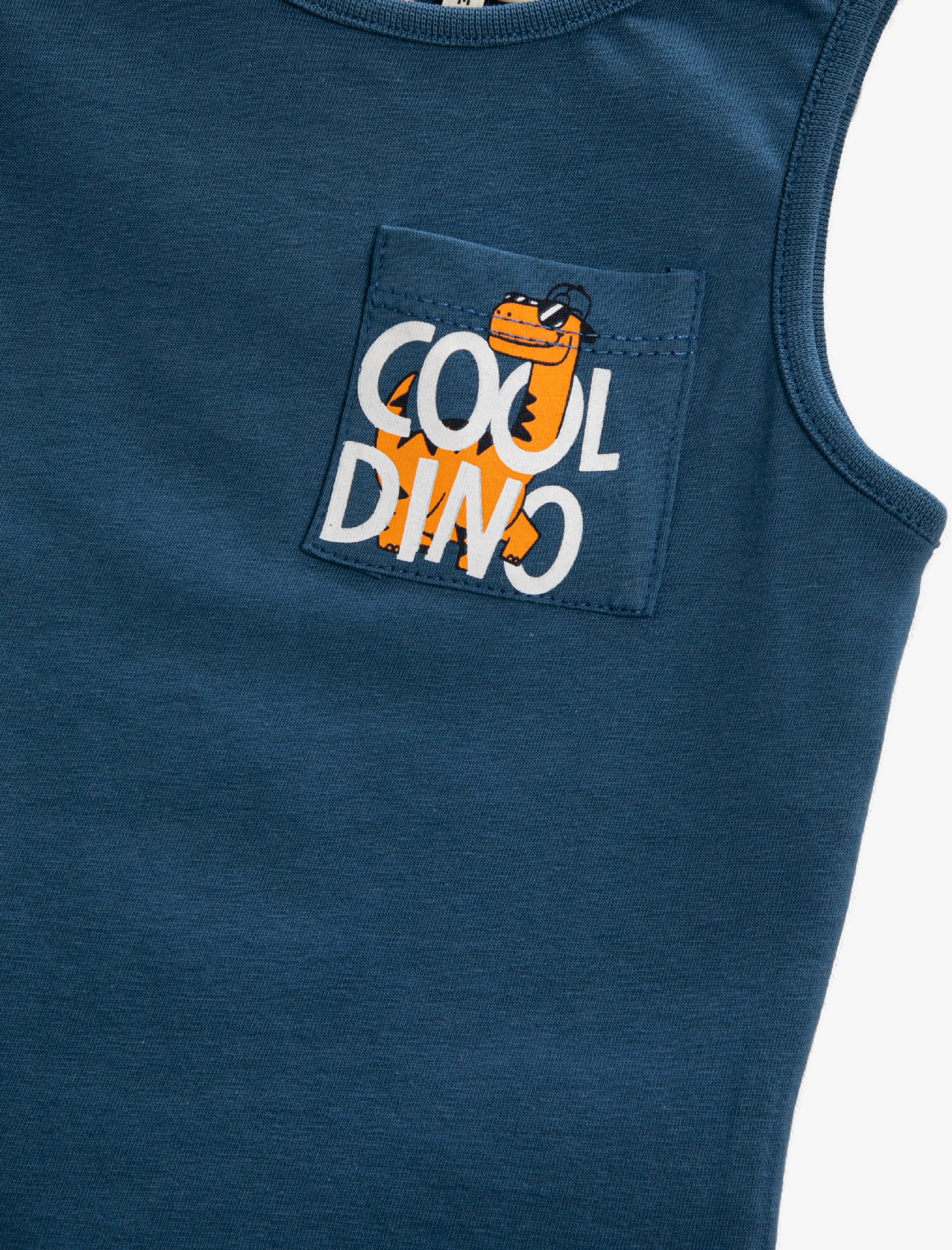  Erkek Bebek Cep Detaylı Dinozor Baskılı Atlet Bisiklet Yaka Pamuklu