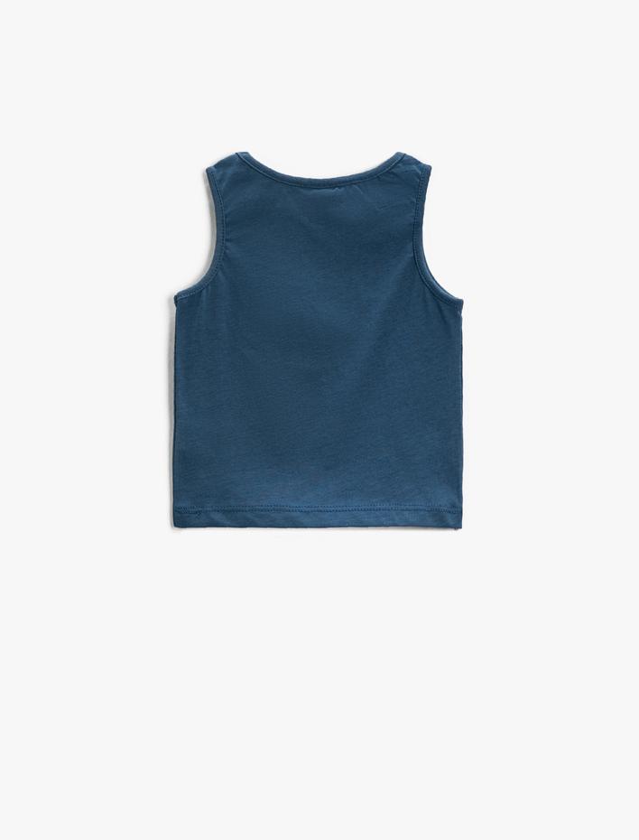 Erkek Bebek Cep Detaylı Dinozor Baskılı Atlet Bisiklet Yaka Pamuklu