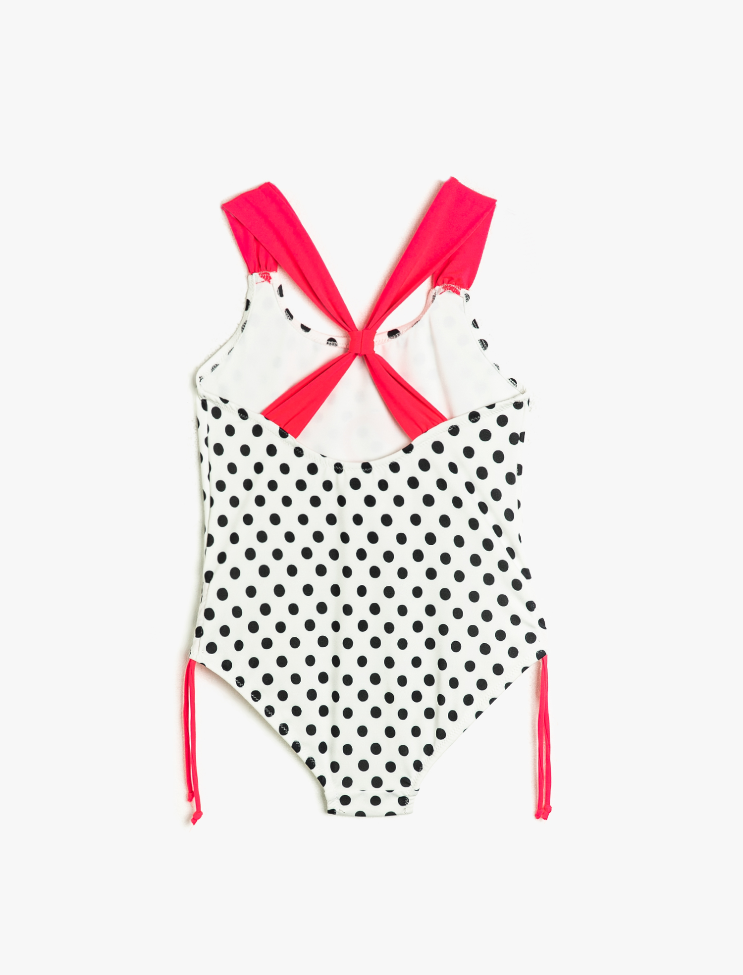  Kız Çocuk Mayo Flamingo Baskılı Puantiyeli Yanları Bağlamalı