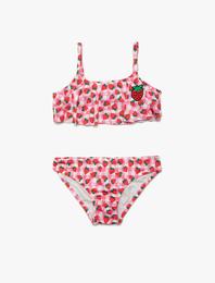 Bikini Takımı Çilek Baskılı İnce Askılı