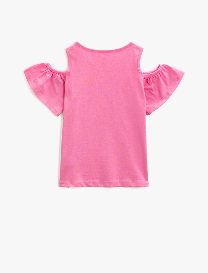 Kız Çocuk Bisiklet Yaka Tişört Omuz Detaylı Pamuklu