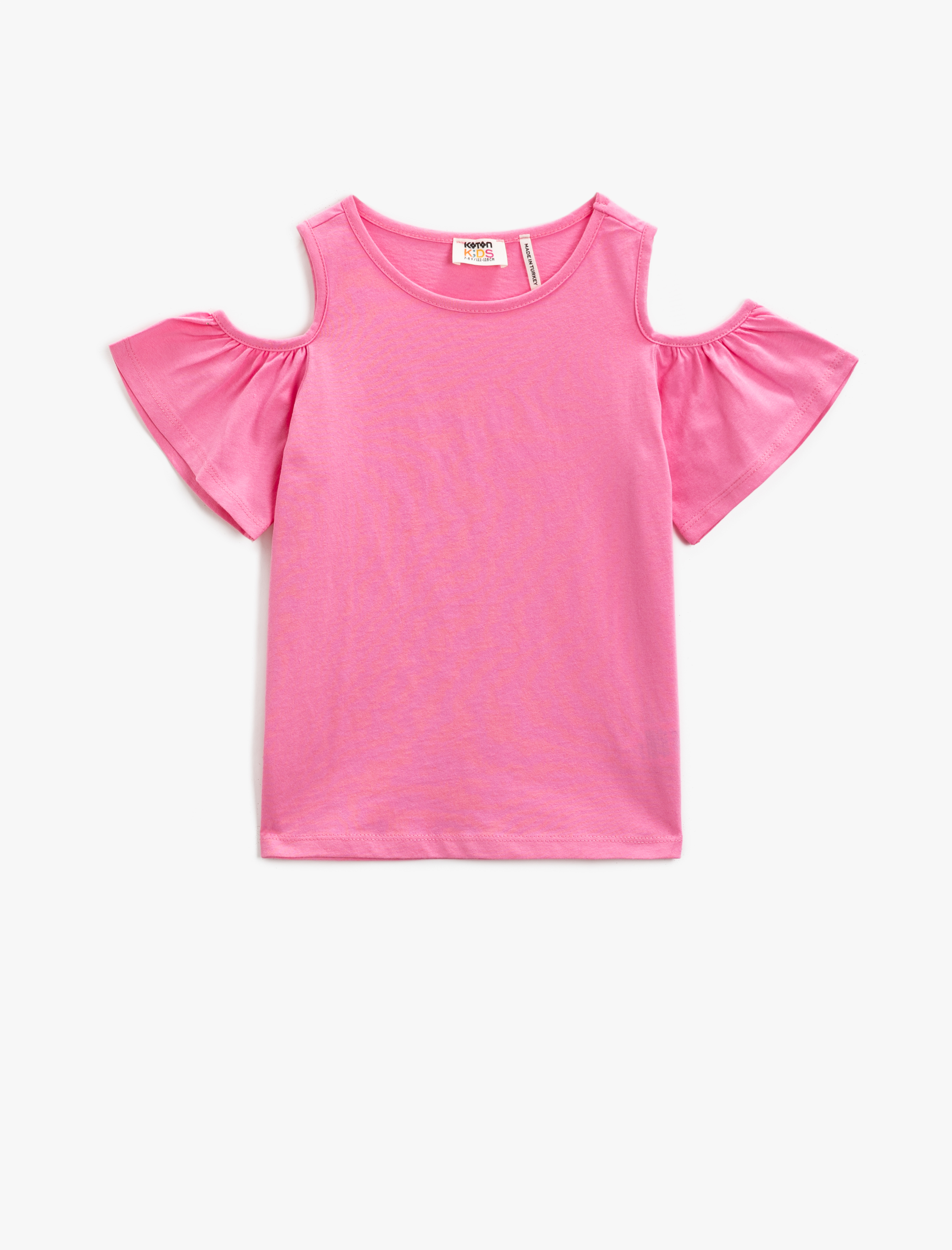  Kız Çocuk Bisiklet Yaka Tişört Omuz Detaylı Pamuklu