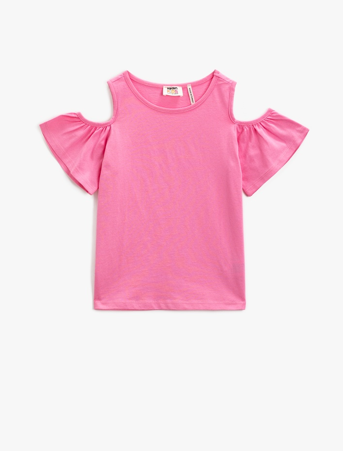 Kız Çocuk Bisiklet Yaka Tişört Omuz Detaylı Pamuklu