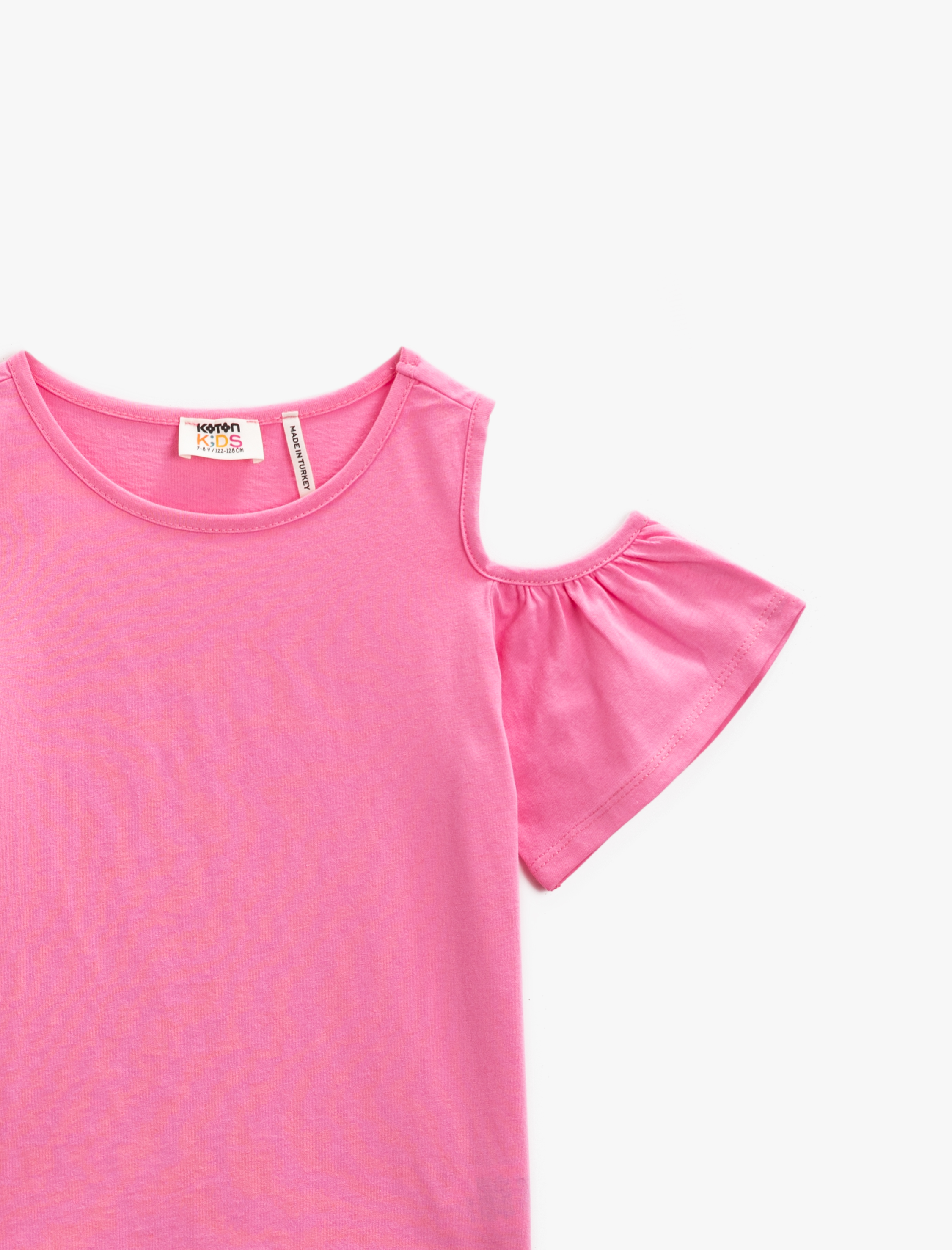  Kız Çocuk Bisiklet Yaka Tişört Omuz Detaylı Pamuklu