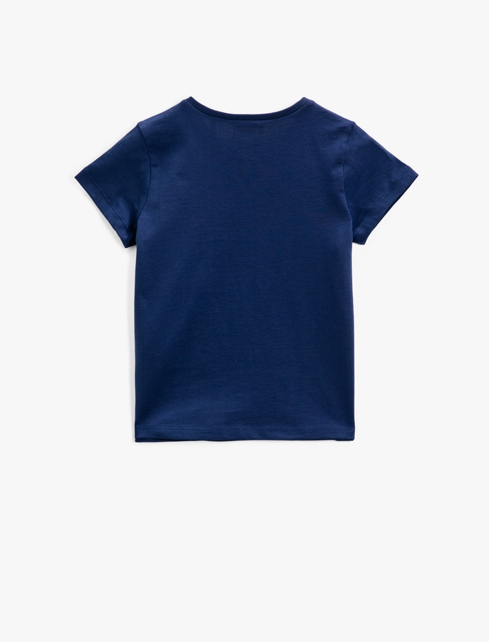 Kız Çocuk Bisiklet Yaka Tişört Kısa Kollu Baskılı Pamuklu