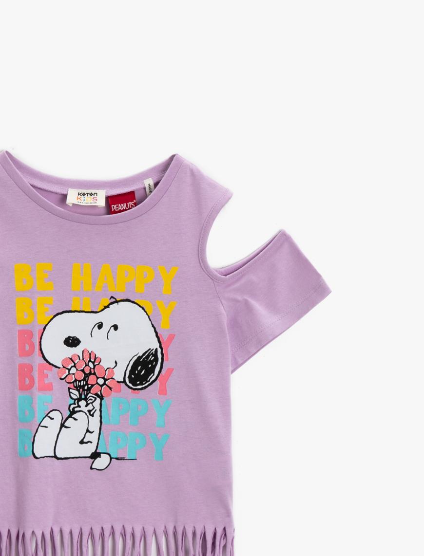  Kız Çocuk Snoopy Tişört Lisanslı Pamuklu Pencere Detaylı