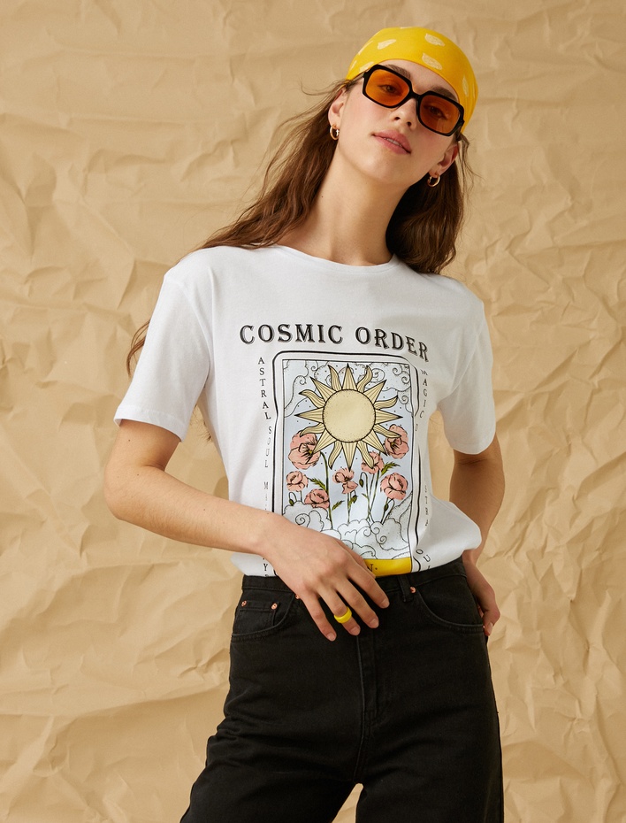  Baskılı Kısa Kollu Pamuklu Tişört