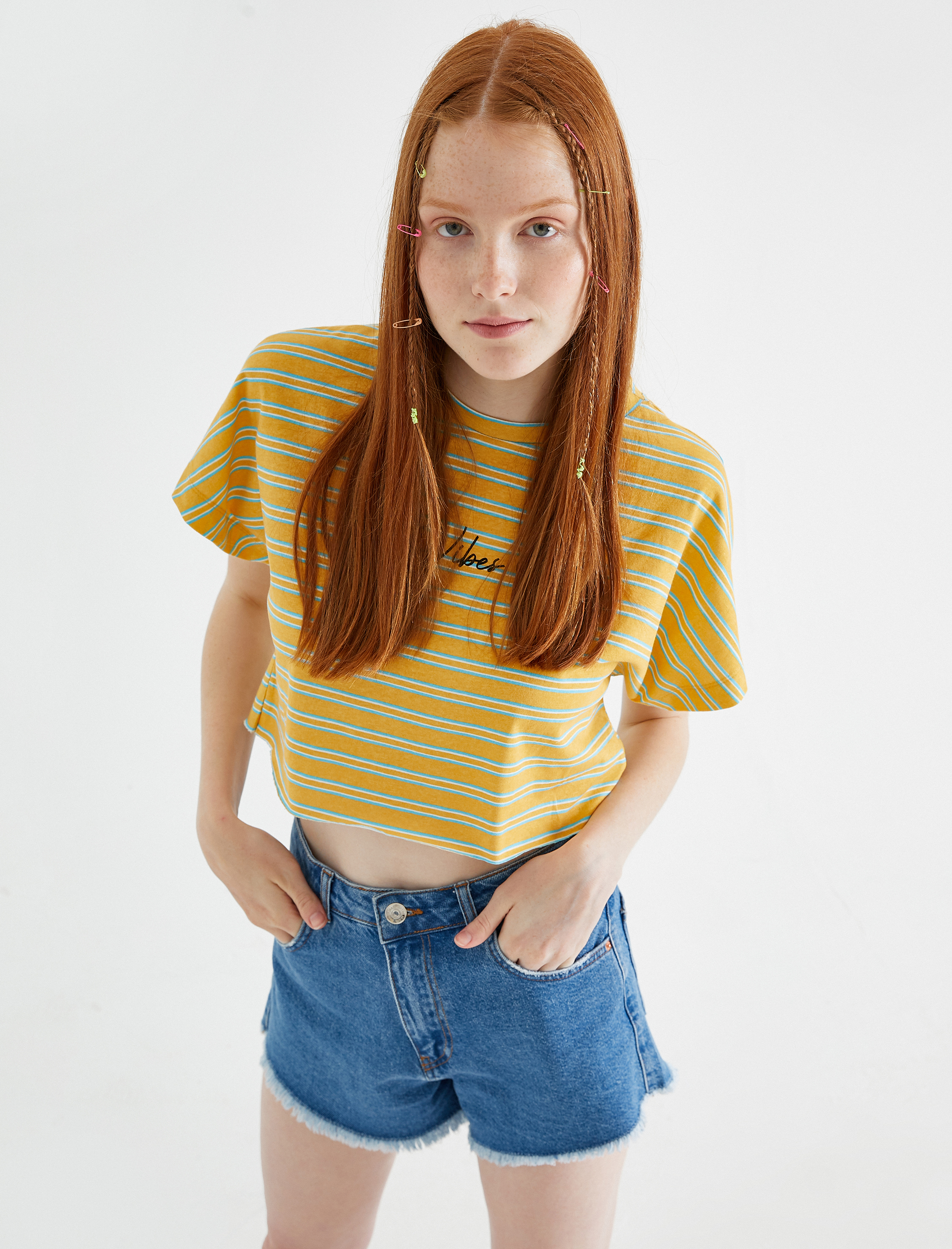   Baskılı Tişört Çizgili Pamuklu