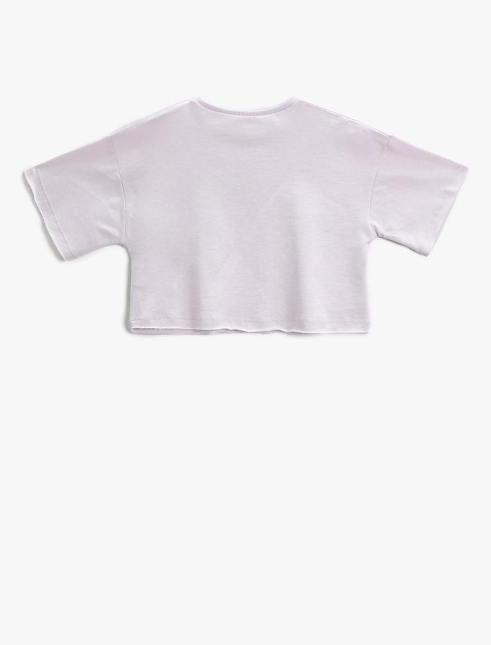 Kız Çocuk Crop Tişört Baskılı Kısa Kollu Bisiklet Yaka Pamuklu