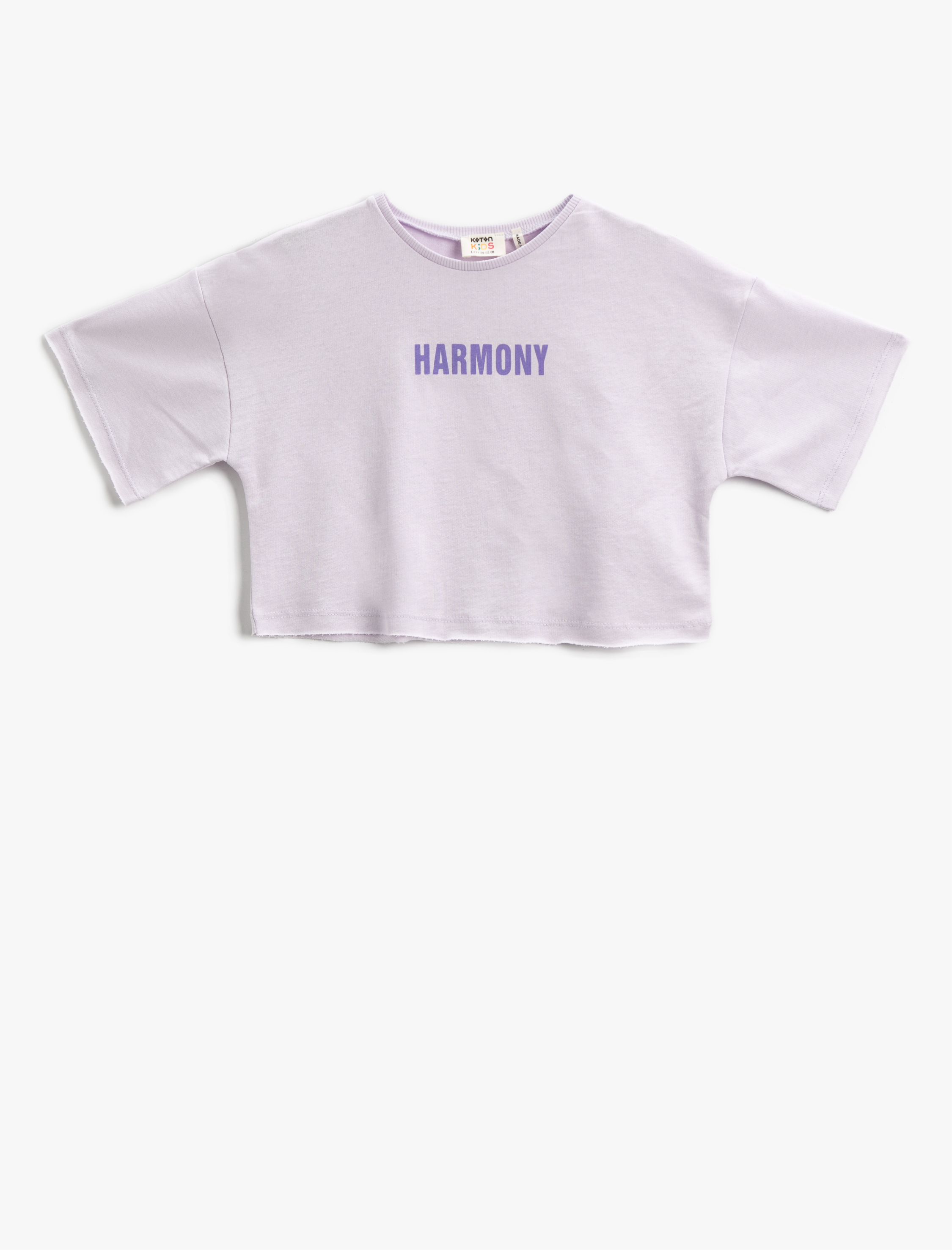  Kız Çocuk Crop Tişört Baskılı Kısa Kollu Bisiklet Yaka Pamuklu