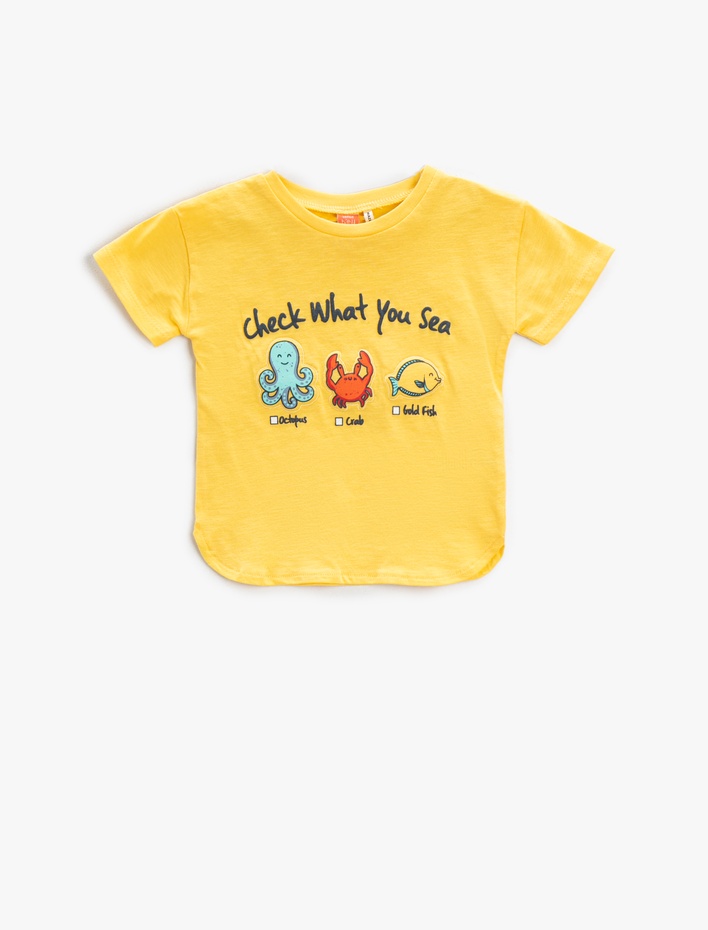 Erkek Bebek Baskılı Tişört Kısa Kollu Bisiklet Yaka Pamuklu